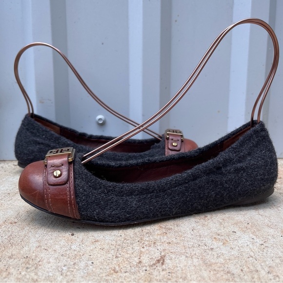 Tory Burch Flats Ambrose Wool Leather Navy Blue Gold Womens 7 - Picture 10 of 10